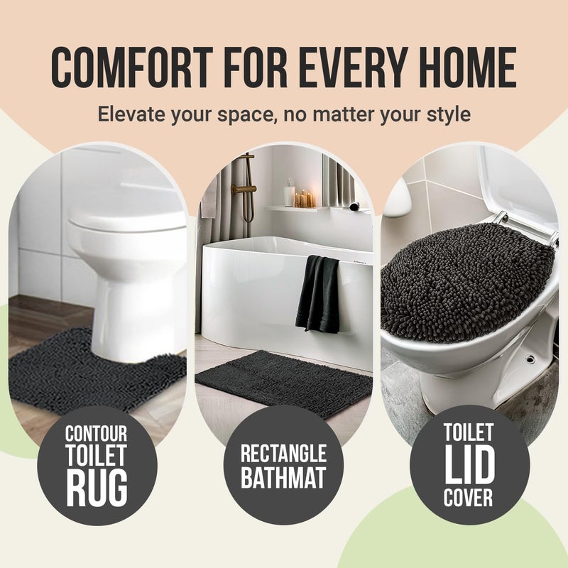 ITSOFT 3pc Non-Slip Shaggy Chenille Bathroom Mat Set, Includes 24 x 21 Inches U-Shaped Contour Toilet Rug, 34 x 21 Inches Bathmat and 1 Toilet Lid Cover, Spa Blue - Image 5